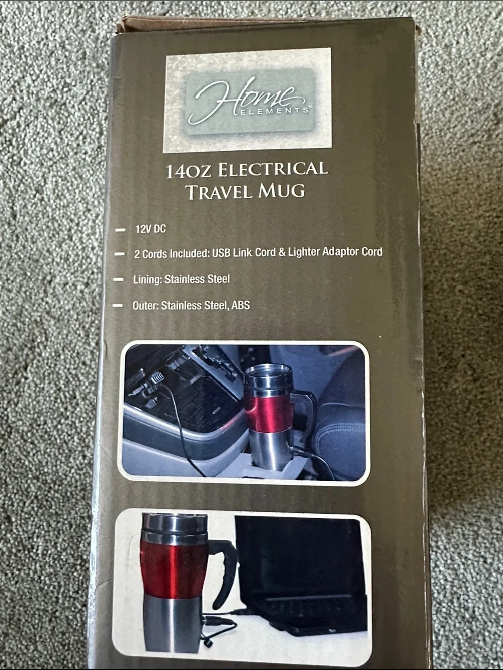 Element Electrical Travel Mug in Pink and Silver with Handle & Car Adapter